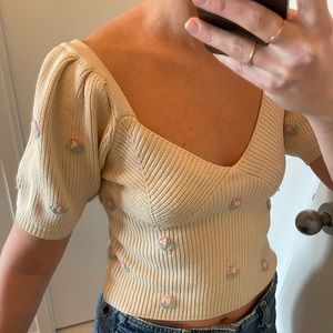 Knit Crop Top w/ Floral Detail